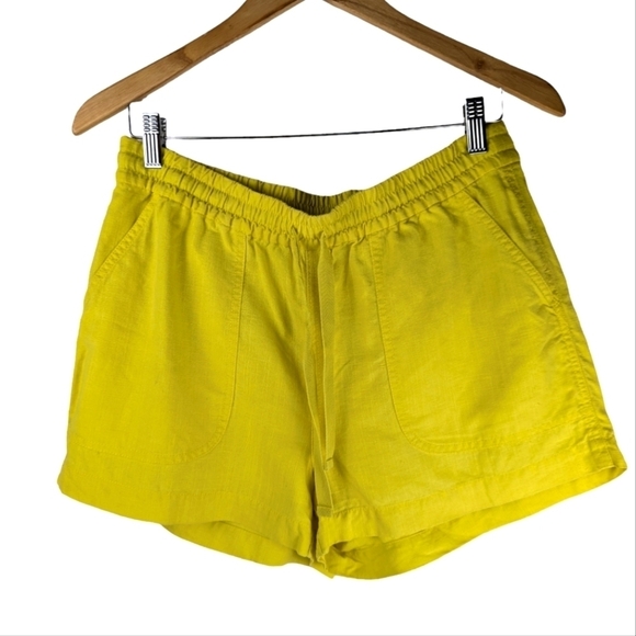 J Crew Women's Seaside LINEN Blend Casual Drawstring Bright Yellow Shorts S - Picture 1 of 10